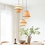 3-light Japandi pendant lamp Rep with natural fabric shades and braided rope