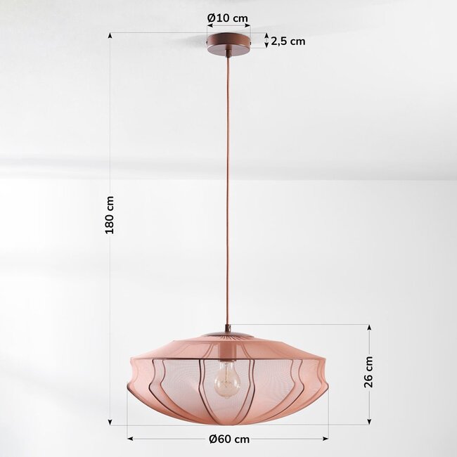 Japandi Feronia pendant light with soft pink fabric shade Ø60 cm