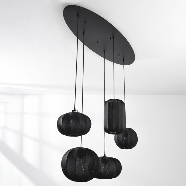 5-light Japandi pendant lamp Karima - Black