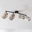 Black Noura ceiling lamp with four swivelling spotlights made of beige fabric