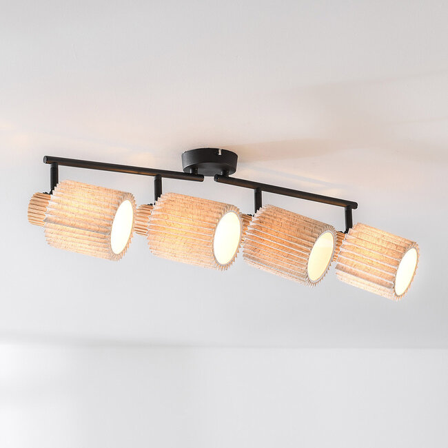 Black Noura ceiling lamp with four swivelling spotlights made of beige fabric