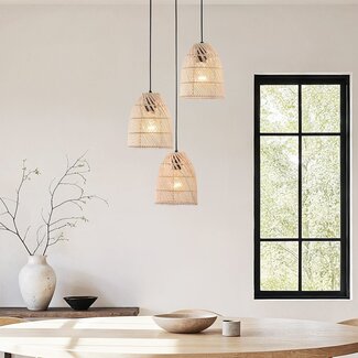 3-light pendant light Ayla in handwoven rattan