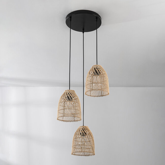 3-light pendant light Ayla in handwoven rattan