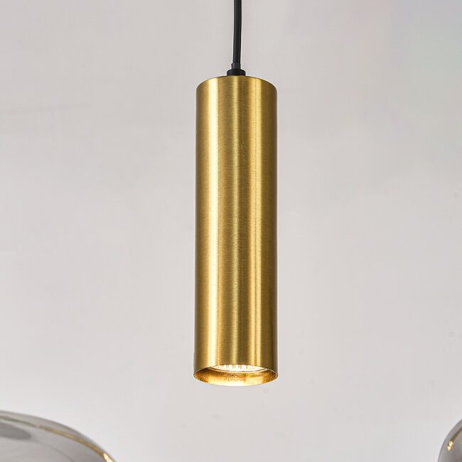 Yoku pendant lamp with smoked glass and brass-Golden details, 5-light