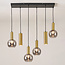6-light designer pendant lamp Doku with smoked glass and gold brass details