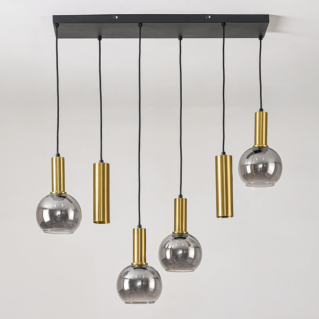 6-light pendant light Doku - gold with smoked glass