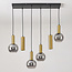 6-light designer pendant lamp Doku with smoked glass and gold brass details