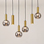 6-light designer pendant lamp Doku with smoked glass and gold brass details