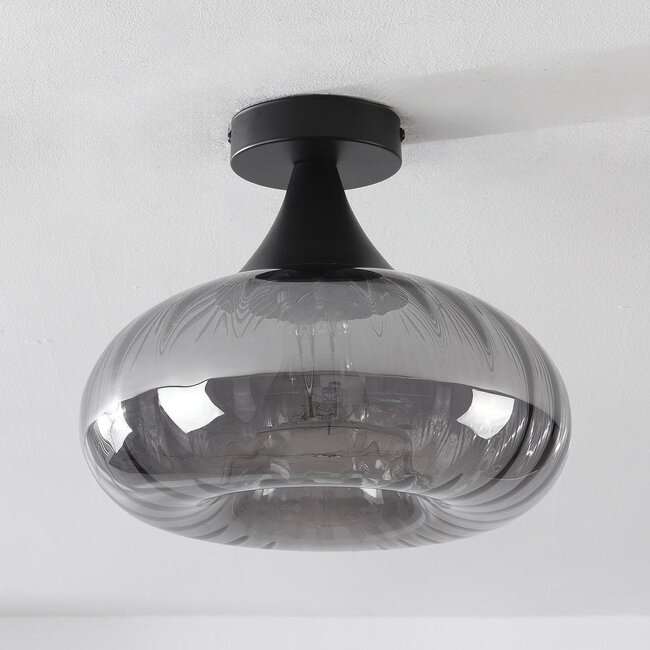 Modern ceiling light Nur black with striped smoked glass