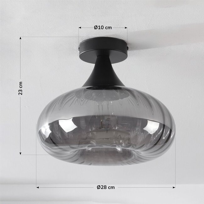ceiling light Nur - black with striped smoked glass