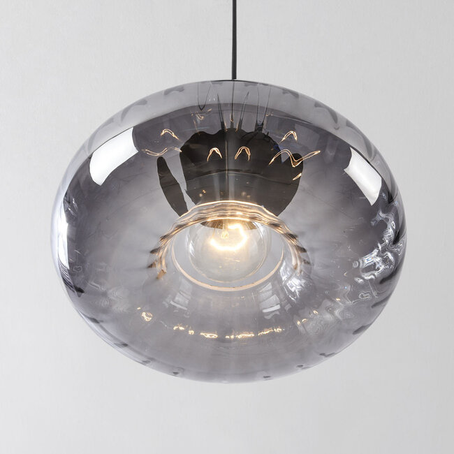 pendant light Ori - black with striped smoked glass
