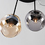Design ceiling light Glo with 5 glass spheres – smoked glass, amber and clear glass