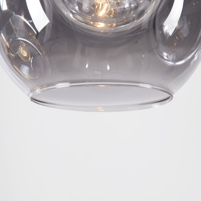 Designer ceiling light Glo with 5 glass globes – smoked glass, amber and clear glass