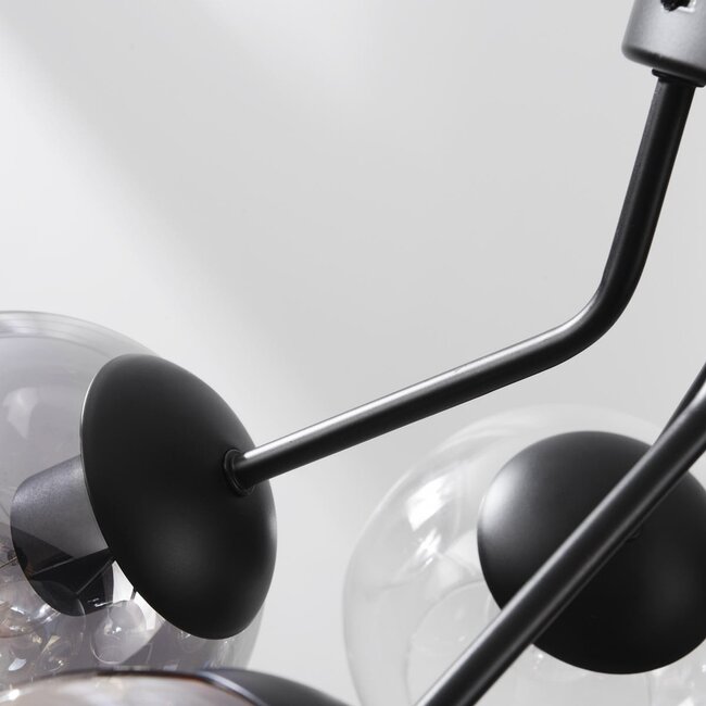 Ljus ceiling lamp with 5 glass spheres – smoked glass, amber and clear glass
