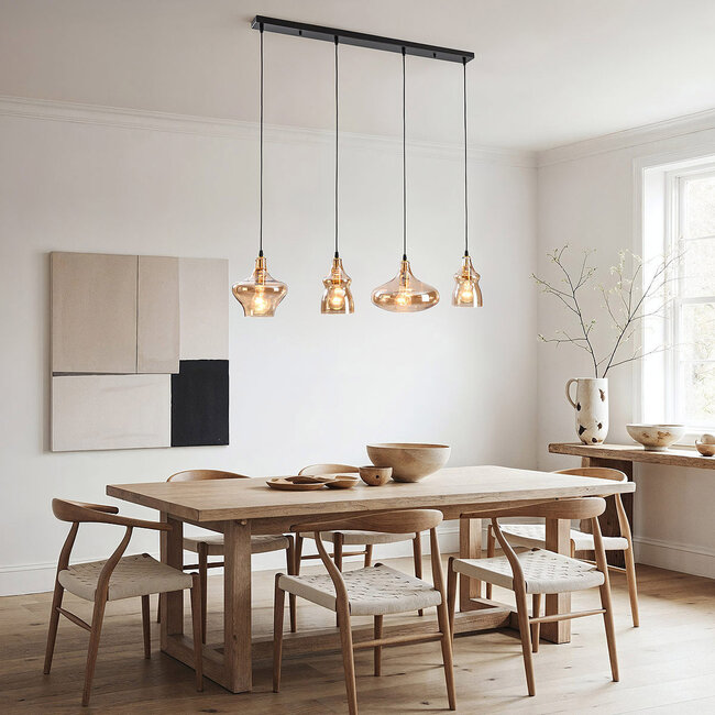4-light modern pendant lamp with Amber glass - Maracas