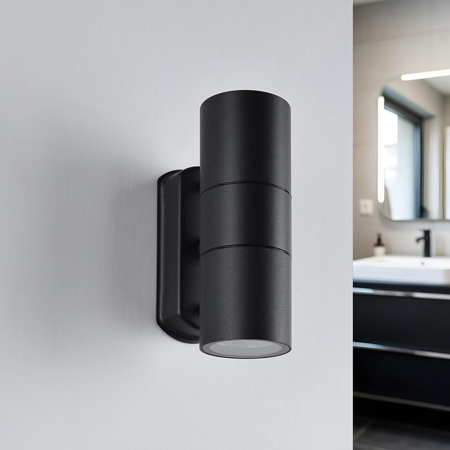 Olivia bathroom wall light, 2-light - black and round