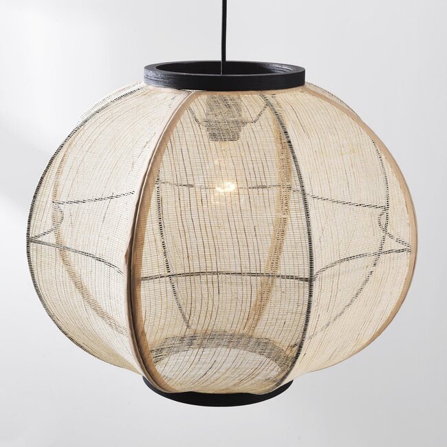 Japandi Chairo pendant lamp - natural linen and black wood