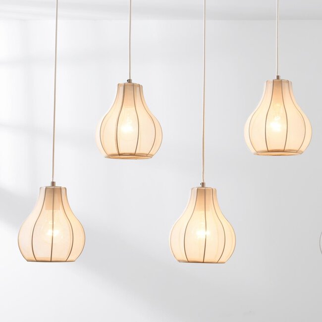 Japandi Senji pendant lamp – 5-light sand taupe with linen shades