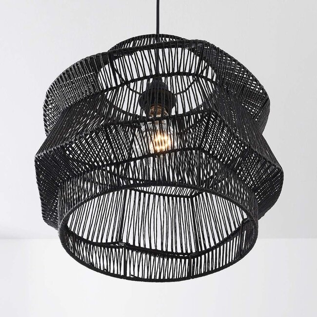 Boho pendant light Noru with braided shade - black