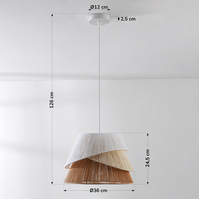 Toku Pendant Light with layers of woven paper in natural tones