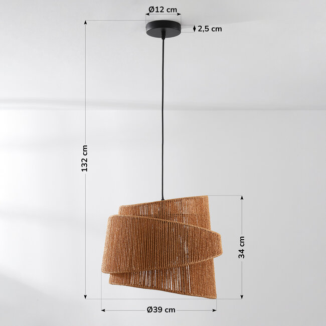 Pendant light Arumo made of natural woven paper in a spiral shape