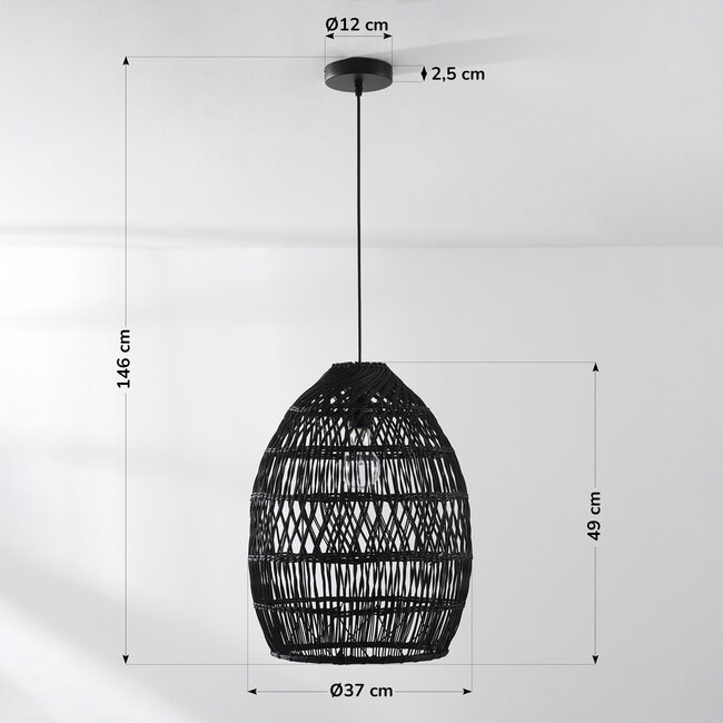 pendant light Hinra in rattan - black