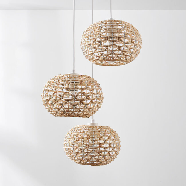 3-light rattan pendant lamp Canaba with woven design