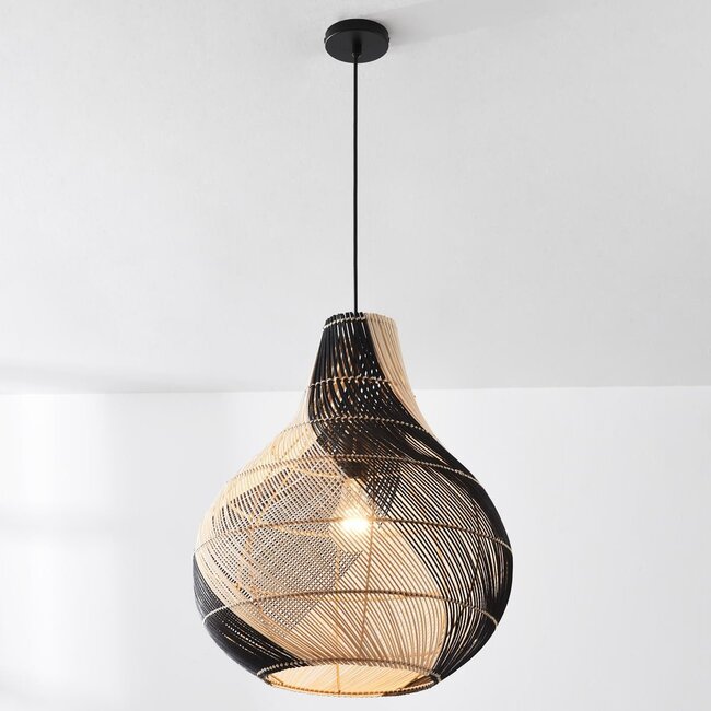 Designer rattan pendant light Scapa - black with natural