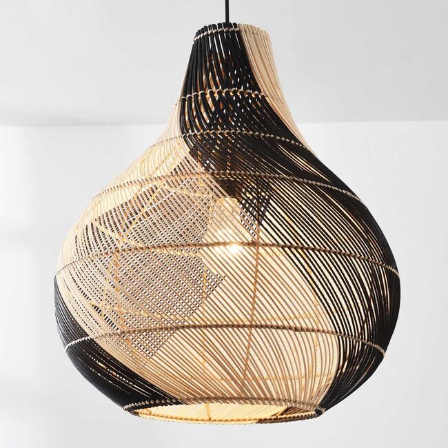 Scapa designer rattan pendant lamp - Black with natural finish