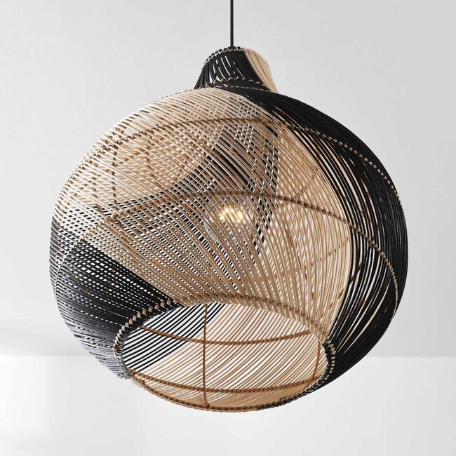 Designer rattan pendant light Scapa - black with natural