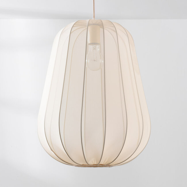 Fabric pendant light Mousa – Japandi style with teardrop-shaped light beige shade