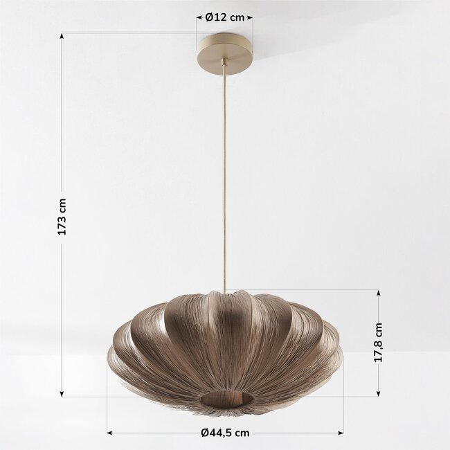 Designer pendant light Creora – Japandi style in warm brown fabric