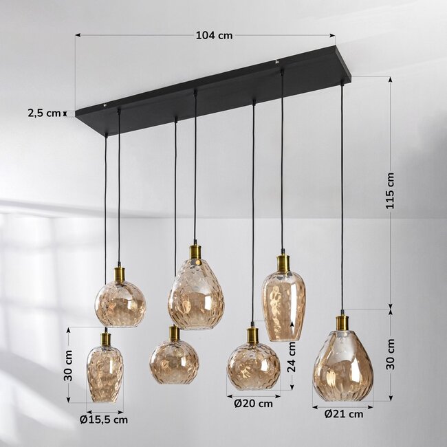 7-light pendant light Nilo - amber glass
