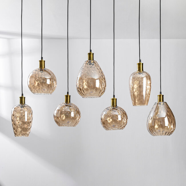 7-light pendant light Nilo - amber glass