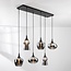6-light pendant lamp Lior Black with smoked glass and Mirror effect shades in various shapes