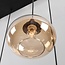 Lior pendant lamp in black with wood effect and amber glass in various shapes – 6-light