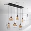 Pendant light Lior black with wood effect and amber glass in various shapes – 6-light