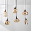 Pendant light Lior black with wood effect and amber glass in various shapes – 6-light