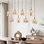 Cael pendant lamp in Gold with Amber glass in various shapes – 8-light