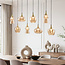 Pendant light Cael gold with amber glass in various shapes – 8-light
