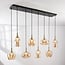 Pendant light Cael gold with amber glass in various shapes – 8-light