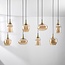 Pendant light Cael gold with amber glass in various shapes – 8-light