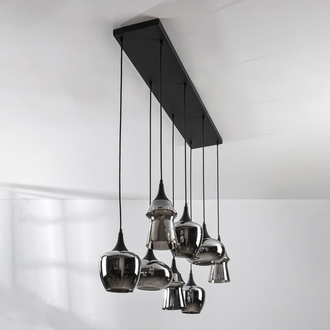 Pendant light Cael black with smoked glass and mirror effect in various shapes – 8-light