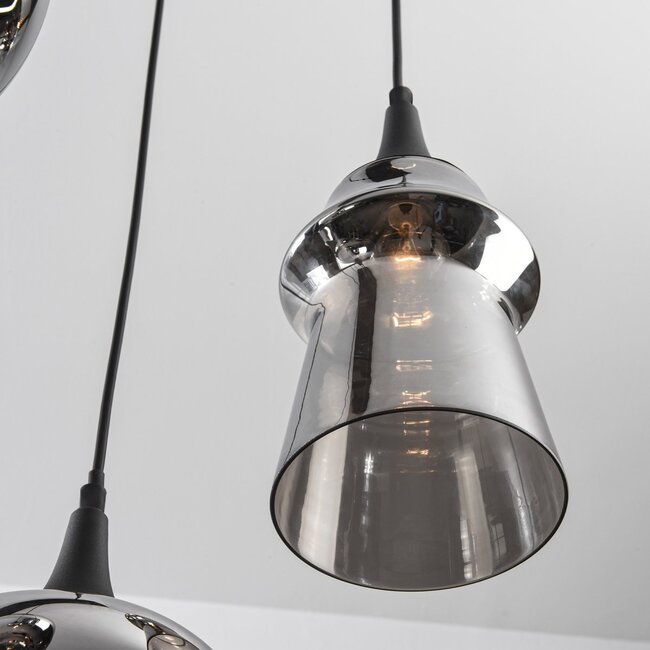 Pendant light Cael black with smoked glass and mirror effect in various shapes – 8-light