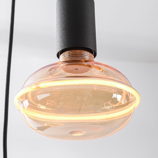 6-light pendant light Nivelle black - set with dimmable E27 LED bulbs