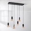 6-light pendant light Caverna - black with marble detailing, set with dimmable LED bulbs