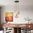Pendant light Marui with three amber glass spheres and golden accents
