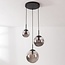 Modern pendant light Marui black with three smoked glass globes
