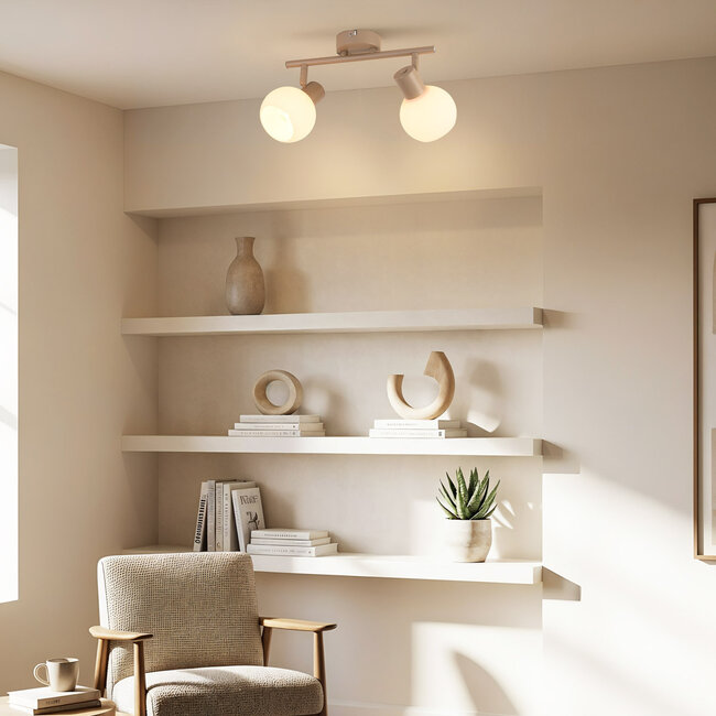 Rotatable ceiling light Phiene with two opal white glass shades - beige