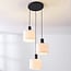 3-light pendant lamp Linne with round fabric shades in beige linen
